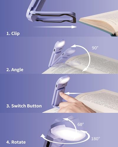 HEMONNKAM Book Reading Light, 2 Pack Rechargeable Clip on Booklight, Eye Caring 3 Color Temperatures & 5 Brightness Levels, Night Use for Bed, Long Lasting, Reading at Night in Bed, Purple+Pink - color: Purple+Pink