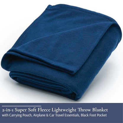 Brookstone Travel Blanket - 2-in-1 Super Soft Lightweight Throw Blanket with Carrying Pouch, Airplane & Car Travel Essentials, Blue - color: Blue