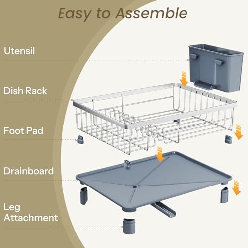 SNTD Dish Drying Rack - Small Dish Rack for Kitchen Counter, Stainless Steel Dish Drainer with Utensil Holder and Drainboard, 11" W x 15" L (Silver) - color: Silver, size: 11" W x 15" L