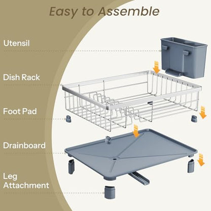 SNTD Dish Drying Rack - Small Dish Rack for Kitchen Counter, Stainless Steel Dish Drainer with Utensil Holder and Drainboard, 11" W x 15" L (Silver) - color: Silver, size: 11" W x 15" L