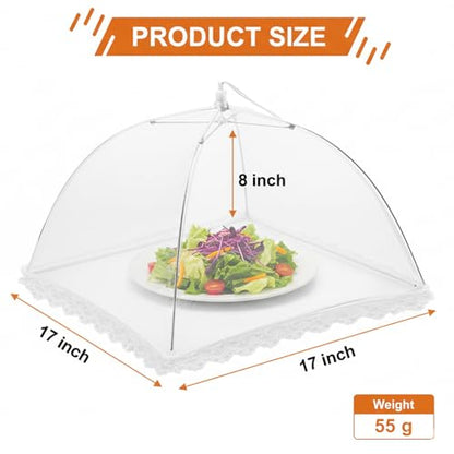 6 Pack Mesh Food Covers 17 Inch, White Pop-Up Food Tents, Collapsible Umbrella Screen Covers for Parties, BBQs, Picnics, Outdoor Camping Dining, Reusable Fly Cover - size: White