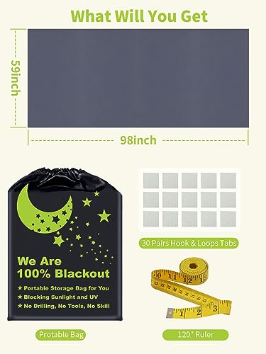 Blackout Blinds Blue [XL Size 98in x 59in][100% Blackout Light][No Drill][DIY Cut to Any Size or Shape] Portable Temporary Travel Blackout Curtains for Nursery,Bedroom,Film Room,RV Car Windows Cover