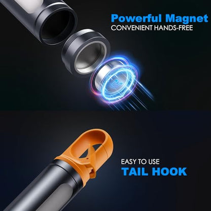 ADDplus Magnetic Flashlight Rechargeable,Flashlights High Lumens with 9 Modes,Waterproof, Adjustable,Powerful Flash Light,Emergency Multi-Flashlights for Home,Car,Hiking,Camping (1, Black) - color: Black