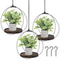 3 Pcs Hanging Plant Shelf, Round Wood Base with Black Metal Frame, Plant Holder with Adjustable Rope for Living Room, Balcony, Bedroom, Indoor Plant Display