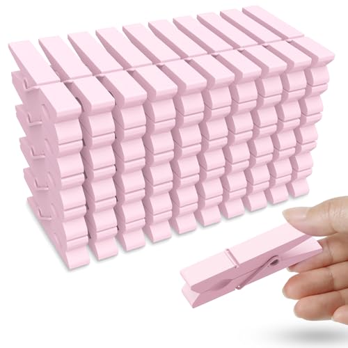 50PCS Colored Wooden Clothespins, 2.9inch Pink Clothes Pins for Clip Pictures Photos Decorative, Small Colorful Wood Decoration Closepins Clips - color: Pink