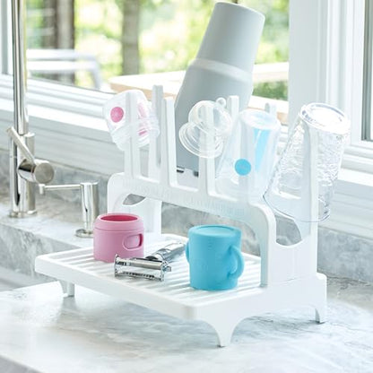 PopYum White Space Saving Drying Rack from 100% Recycled Bottles | Space Saving, Made from 100% Recycled Bottles, Countertop for Baby Bottles, For Plastic Bags, Cups, Glass, Tumblers, Compact - color: White