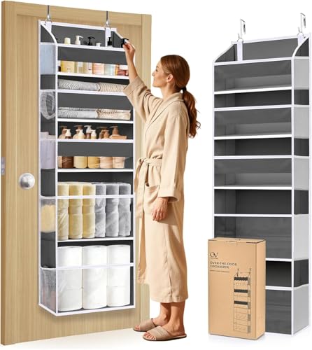 5 Tiers Over Door Organizer with 10 Mesh Side Pockets, 44 lbs Weight Capacity Hanging Storage Organizer with Clear Window Kids Toys, Shoes, Diapers, Dark Gray - color: Dark Gray, size: Large