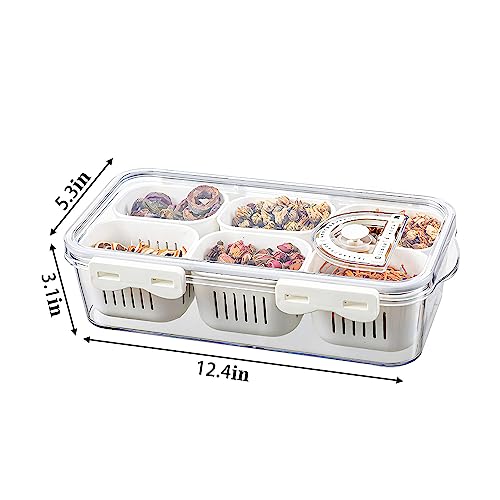 2Pack Divided Food Serving Tray with Lids Stackable Snackle Box for Candy Nuts Spice Fruit&Veggie Container with 6 Small Dividers Plastic Storage Bins for Fridge Pantry Freezer - size: 2Pack with 12 dividers