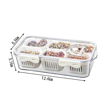 2Pack Divided Food Serving Tray with Lids Stackable Snackle Box for Candy Nuts Spice Fruit&Veggie Container with 6 Small Dividers Plastic Storage Bins for Fridge Pantry Freezer - size: 2Pack with 12 dividers