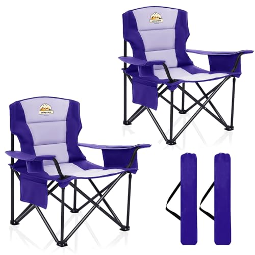 Colegence Heavy Duty Camping Chairs for Adults Set of 2, Oversized Heavy People Foldable Outside Camp Chairs, with Cooler Bag Cup Holder, Side Pocket for Lawn,Sport,Outdoor,Deep Purple - color: Deep Purple, style: Twin Pack