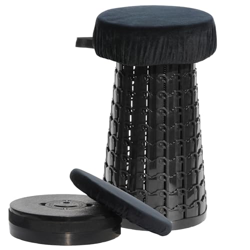 ALEVMOOM Upgraded 19.7" Collapsible Stool + 1.38" Thicker Cushion, Portable Telescoping Stool Foldable for Adults, 1000lbs Max Weight, Heavy Duty Portable Chair for Outdoor Travel&Camping - color: Deep Black, size: XX-Large
