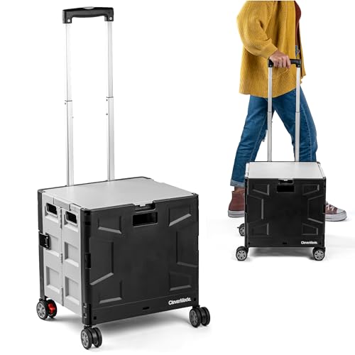 CleverMade Collapsible Crate on Wheels with Handle (35L, 4-Wheel) – Collapsible Rolling Cart with Lid, Foldable Utility Cart for Teachers, Groceries, Travel, Office Storage – Holds 75 lbs, Cool Gray - color: Cool Gray, size: 35L - 4 Wheels