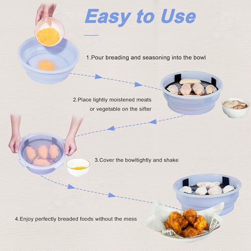 FJNATINH Collapsible Batter Bowl - Mess Free Better Breader Shaker Bowl with Lid Breading Shaker Container for Fried Fish, Fried Chicken, Onion Rings & More,No Leak,Easy to Store,Light Blue - color: Light Blue