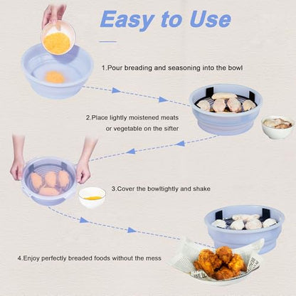 FJNATINH Collapsible Batter Bowl - Mess Free Better Breader Shaker Bowl with Lid Breading Shaker Container for Fried Fish, Fried Chicken, Onion Rings & More,No Leak,Easy to Store,Light Blue - color: Light Blue