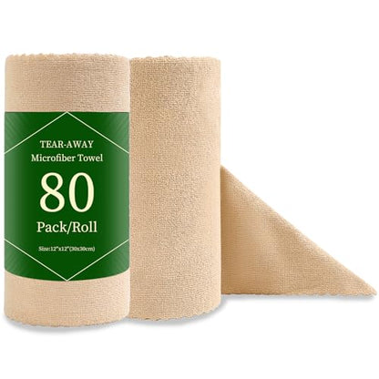 Jessy Home 80 Pack Microfiber Cleaning Cloth Roll Reusable Paper Towels 12"x12" Tear Away Cloth, Microfiber Towels for Cars, Wash Cloths, Lint Free Rags for House, Kitchen,Window,Cleaning Supplies - color: Apricot Yellow