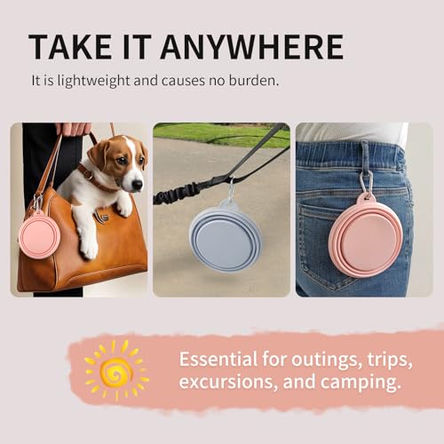 Collapsible Dog Bowls 2-Pack, Portable Travel Dog Bowl with Carabiner, Food-Grade Silicone Pet Bowl for Hiking, Walking(Macaron Pink and Blue) - color: 12 OZ Macaron Pink and Blue