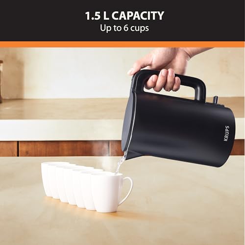 KRUPS 1.5L Electric Kettle Stainless Steel Cool Touch Interior, Fast Boiling, One Cup in 80 Seconds, Double Wall, Auto Off, Keep Warm, Hot Water Kettle Electric, Cordless, Black/White - style: Cool Touch Kettle