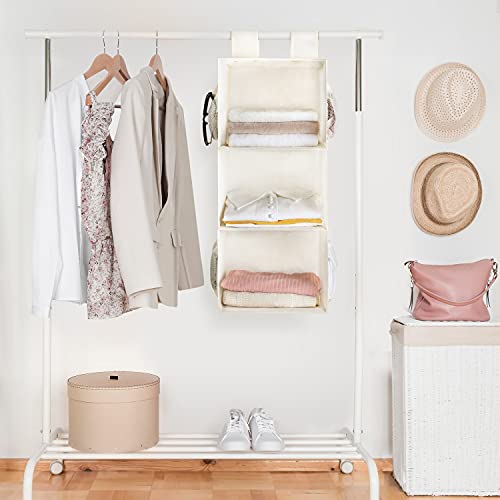 MAX Houser 3-Shelf Hanging Closet Organizer with 2 Velcro, Beige | Hanging Sweater Organizer, Foldable Hanging Shelves for Closet - color: Beige