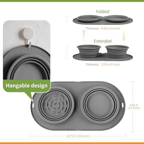 Puppy Dog Bowl,Travel Bowls Dog Food Bowls&Dog Water Bowls,No Spills,Collapsible Double Bowl,Suitable for Small and Medium Sized Dogs(Dark Grey) - color: Dark grey