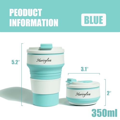 12oz Collapsible Water Bottles, Silicone Foldable Portable Travel Water Bottle, Folding Lightweight Reusable Leakproof for Traveling Camping Hiking Cycling Yoga Sports Blue - color: Blue