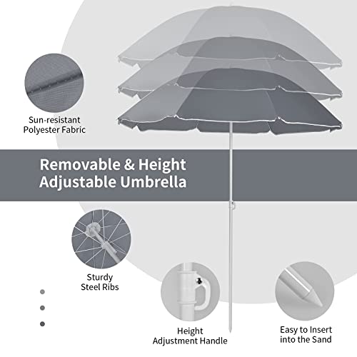 Goplus Double Camping Chair with Umbrella, Folding Loveseat Chairs w/Canopy Shade, Carrying Bag, Table, Cup Holder, Portable Beach Chairs Outdoor Picnic Patio (Grey) - color: Grey