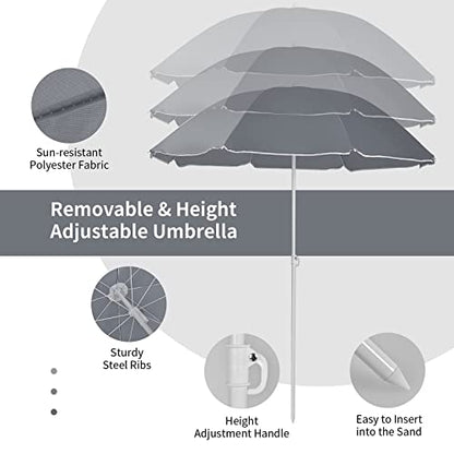 Goplus Double Camping Chair with Umbrella, Folding Loveseat Chairs w/Canopy Shade, Carrying Bag, Table, Cup Holder, Portable Beach Chairs Outdoor Picnic Patio (Grey) - color: Grey