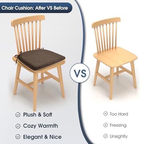 TushGuard Chair Cushions, 4 Pack Memory Foam Chair Pads, Seat Cushion, Kitchen Chair Cushions Set of 4, Anti-Slip Backing & Fixed Straps,Brown - color: Brown