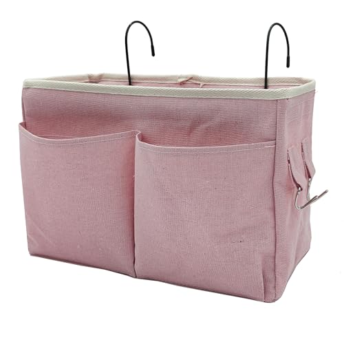 Bedside Caddy Bedside Hanging Storage Basket Multi-Function Organizer Caddy for Bunk and Hospital Beds College Dorms Bed Rails, The Magazine Holders Can be Placed Glasses Books Mobile Phones(Pink) - color: Pink