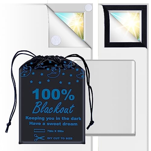 100% Blackout Blind White (79"x 59") Curtains Window Cove [DIY Cut to Any Size or Shape] [Hook & Loop Tabs][ Portable Bags for Travel ] [Light & UV Blocking ] for House,Baby Nursery,Apartment - color: White and Silver-grey, size: 59"W x 79"H