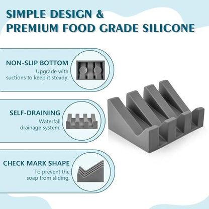 Soap Dish Holder for Shower with Suction Cup, Silicone Soap Holder & Saver Self-Draining Bar Soap Dish Keeps Soap Dry for Bathroom, Kitchen, Bathtub (N-Grey - 3 Pack) - color: N-grey - 3 Pack