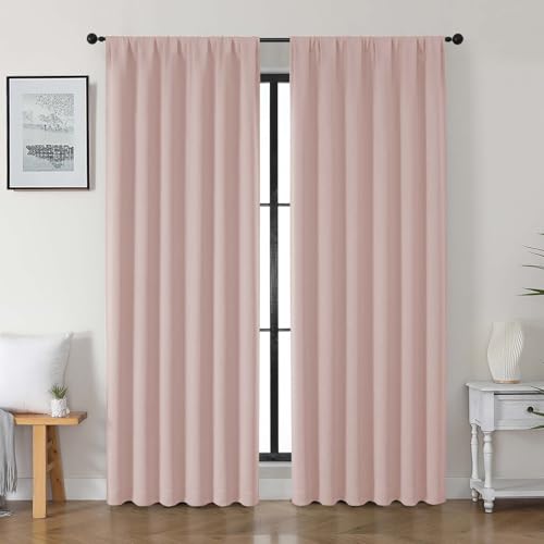 Gwine Blush Pink Blackout Curtains for Bedroom 84 inches Long 2 Panels Set, Solid Noise Reducing Thermal Insulated Blackout Curtains for Living Room with Rod Pocket, Each 50" Wx84 L - color: Blush Pink, size: 50"W x 84"L (Pack of 2)