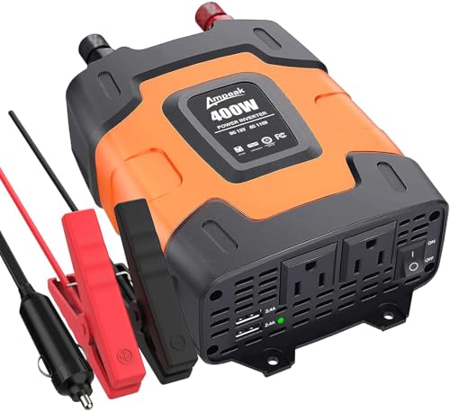 Ampeak 400W Power Inverter, 12V DC to 110V AC, 11 Protections | 800W Surge Peak, 2 AC Outlets, Dual USB 4.8A, Quiet Fan, for Car Truck Laptop Phone - style: 400W
