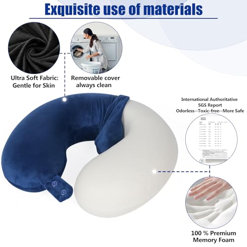 SAIREIDER Neck Pillows for Travel-Head Neck Support Travel Pillow for Traveling, Car, Home, Office Adjustable(Navy Blue) - color: Navy Blue