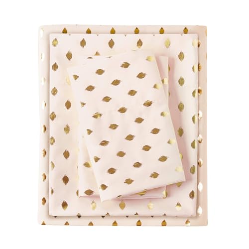 Intelligent Design Microfiber Cozy Bed Sheet Set, Modern All Season Bedding & Pillowcases, Premium 14" Elastic Pocket Fits up to 16" Mattress, Full Blush/Gold Metallic Dot 4 Piece - color: Blush/Gold Metallic Dot, size: Full