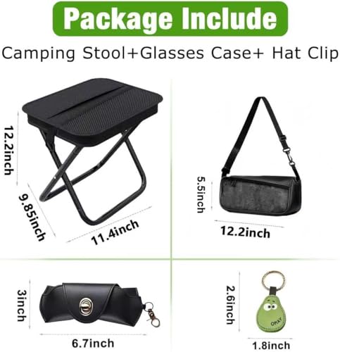 JELUTRIC Portable Ultralight Collapsible Camping Stool,Folding Lightweight Chair, Handy Fishing Stool 350 LB,Backpack Pocket Stool for Hiking Picnic Travel with Sunglass Bag and Magnetic Hat Clip - color: Black