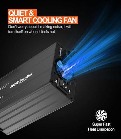 400W Car Power Inverter 12V to 110V AC｜24W+65W USB C, Laptop Charger | 65w Fast Charger,2 AC Output,Aluminum alloy casing - color: BLACK