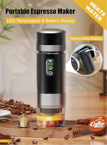 Portable Coffee Maker KF-JN-03 with Digital Display & 20 BAR Pressure – Hot & Cold Brew, Compatible with Coffee Grounds and Capsules, Compact Single-Serve Design with Transparent Cup & 60ml Tank - color: Black