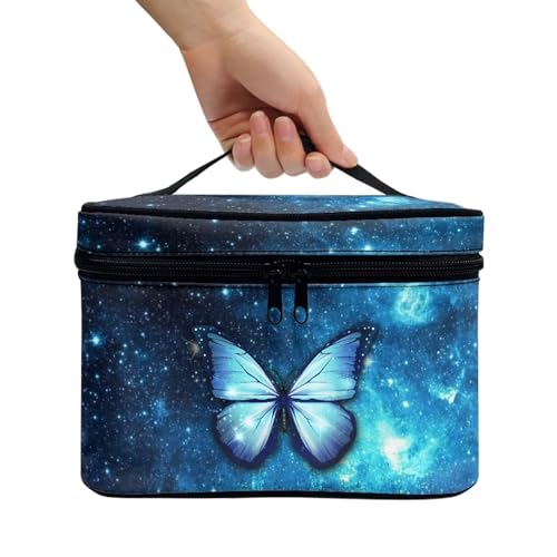 Flashideas Blue Butterfly Make Up Bag Zipper Makeup Organizer Large Capacity Travel Toiletry Bag Easy to Take Can Hold Makeup Brushes Skincare for Cosmetics Vertical Storage - color: Blue Butterfly 2