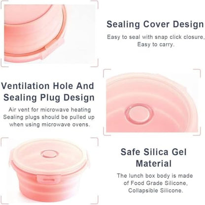 Collapsible Bowls with Lids, Space Saving Food Storage Containers for Rv Camping Essentials, Camper Must Haves Rv Camping Accessories for Trailers inside, Salad Container for Lunch pink