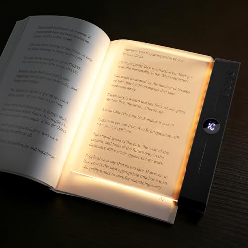 Book Light, Rechargeable Clear LED Flat Reading Light for Reading in Bed at Night with 3 Colors & Timer, Dimmable Full Page Panel Plate Lamp, Bookish Gifts for Readers Kids Women Men (Black) - color: Black