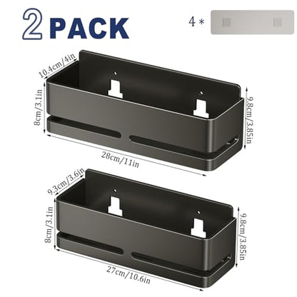 Shower Caddy 2-Pack Shower Shelf, Heavy-Duty Bathroom Storage Shelf | Large Capacity No-Drill Bathroom Organizer, Gray Aluminum Storage Basket, Adhesive Installation - size: Grey-2 layers