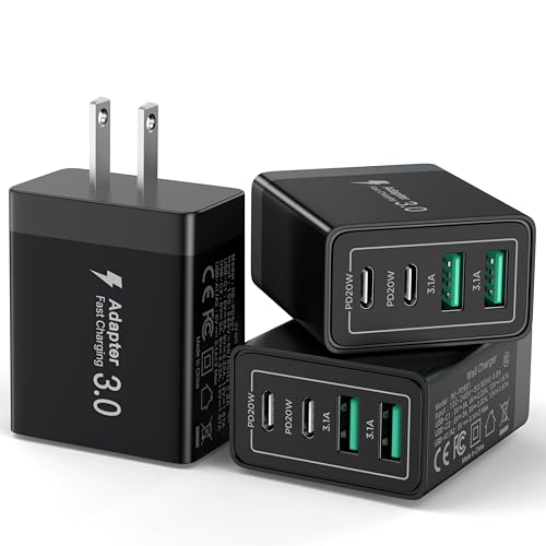USB C Charger Block, 40W 4-Port Fast Charger 20W Type C Charging Block 3.1A USB Wall Charger Dual Port PD+QC Charging Cube for iPhone 16 15 14 13 12 Pro Max XS, iPad, Samsung Phone (Black 3Pack) - color: Black 3Pack