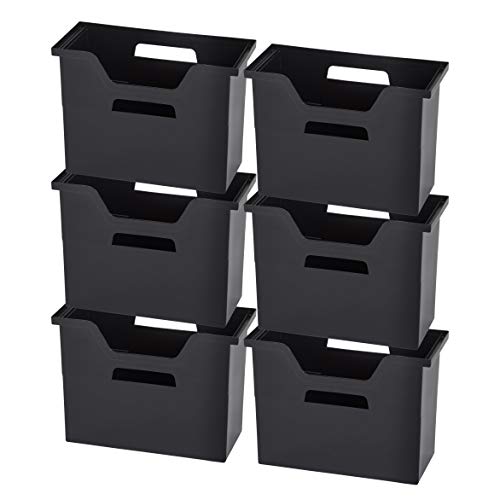 IRIS USA Medium Portable Desktop File Box with Open Lid, 6 Pack, Side Handles, Tabs & Inserts, Hanging File Folders, Letter-Size File Magazine Newspaper Mail Document Notebook, Black - size: 6 - Pack, style: Open Top Bin (M - Black)