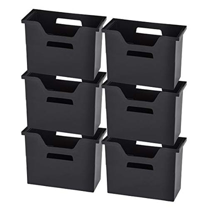 IRIS USA Medium Portable Desktop File Box with Open Lid, 6 Pack, Side Handles, Tabs & Inserts, Hanging File Folders, Letter-Size File Magazine Newspaper Mail Document Notebook, Black - size: 6 - Pack, style: Open Top Bin (M - Black)