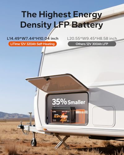 Litime 12V 320Ah Mini Self-Heating Lithium RV Battery, Max 15000 Deep Cycles LiFePO4 Battery, Bluetooth & 2 Heating Mode. - size: 320Ah Heated (Mini)