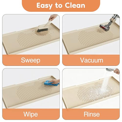 ISSEVE Cat Litter Mat 54" x 27.5" XXL, Extra Large Silicone Mat for Litter Box, 1.38" Raised Edge Waterproof Litter Trapping Mat Pad for Scatter Control, Soft on Kitty Paws, Protect Floor (Beige) - color: Beige