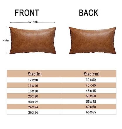 12X20 Inch Brown Faux Leather Throw Pillow Covers Set of 2 Modern Farmhouse Solid Outdoor Lumbar Boho Cognac Pillow Covers for Room Couch Living Bedroom Bed Sofa Decorative - size: 20" x 12" (Pack of 2)