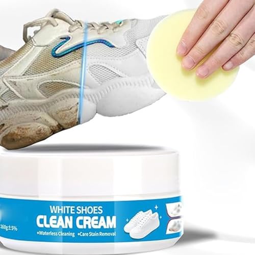 White Shoe Cleaner Cream, Multipurpose No-Wash Solid Cleaning Paste with Sponge Removes Stains & Dirt (blue)