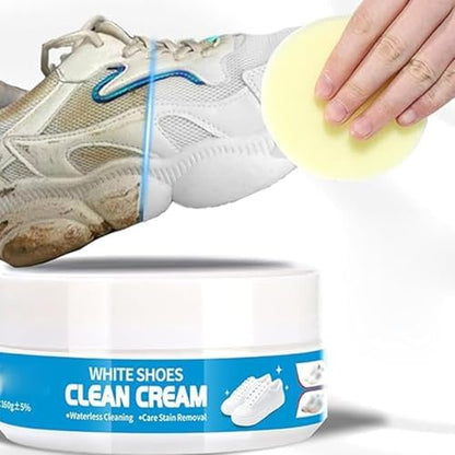 White Shoe Cleaner Cream, Multipurpose No-Wash Solid Cleaning Paste with Sponge Removes Stains & Dirt (blue)