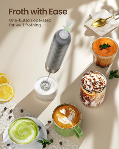 Maestri House Rechargeable Milk Frother, LunaFro Mini Handheld Electric Foam Maker Detachable Stainless Steel Whisk Drink Mixer Foamer Mini Blender for Matcha, Lattes, Cappuccino, No Stand - color: Medium Gray and Silver